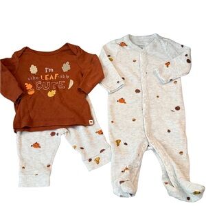 Carter's Fall Brown‎ and Gray Outfit And  Leaf Print One Piece Set Size 3 Months